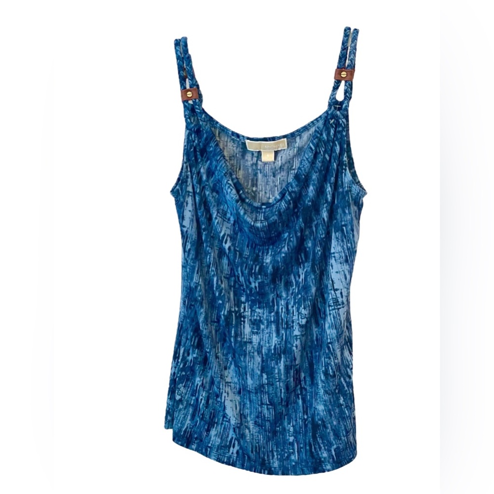 Michael Kors Blue cowl neck leather trimmed tank